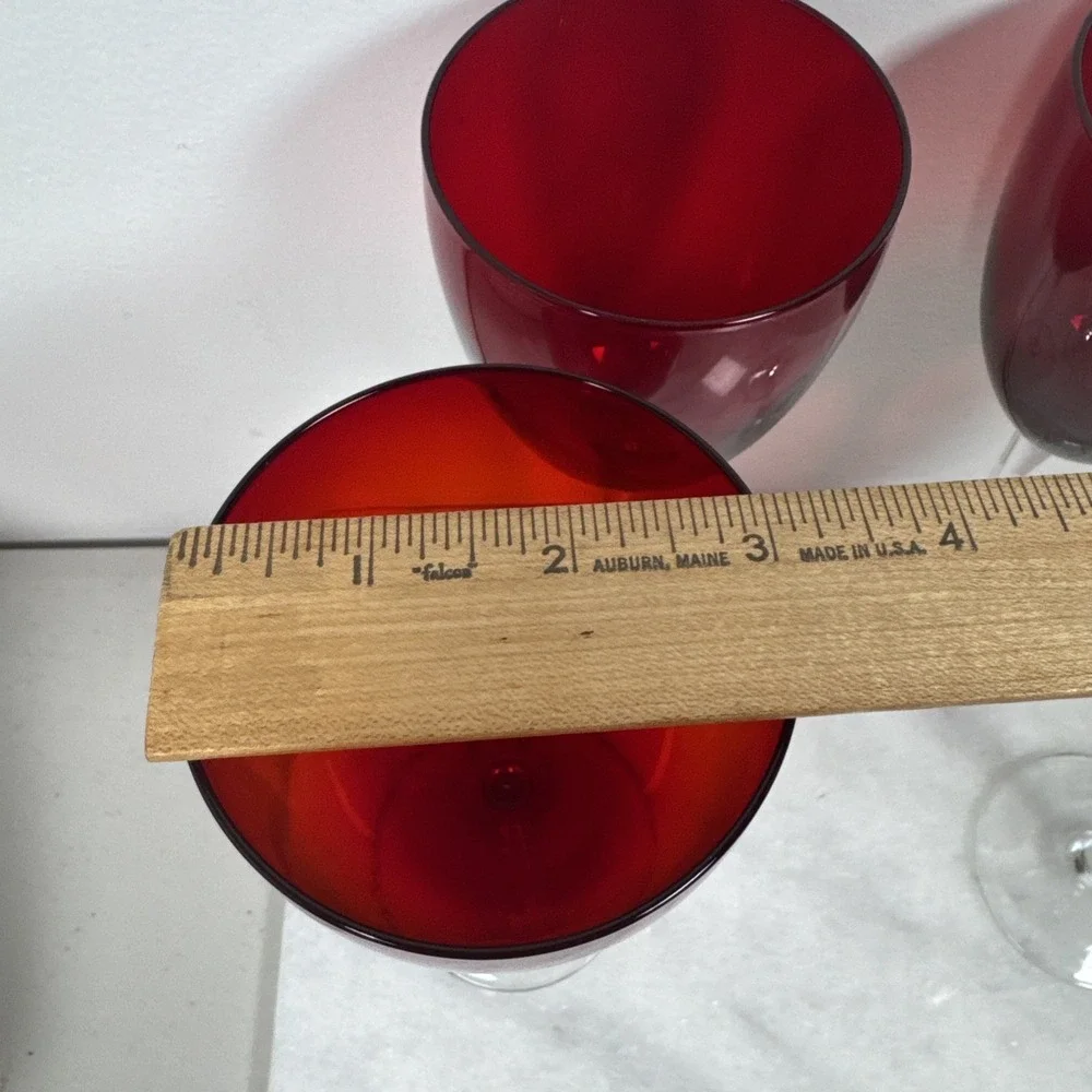 4 Red Glass Stemware Clear Stems Size 8 3/8